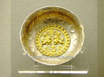 Silver Bowl with Gilt Design of Two Lions